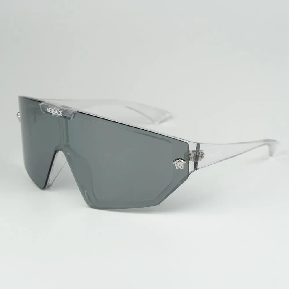 NEW Versace VE4461 148/6V Crystal Grey Mirror Blue Detachable Lens Sunglasses